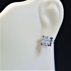 Vintage Cubic Zirconia Stud Earrings 7 mm Square Princess Cut Clear Unisex